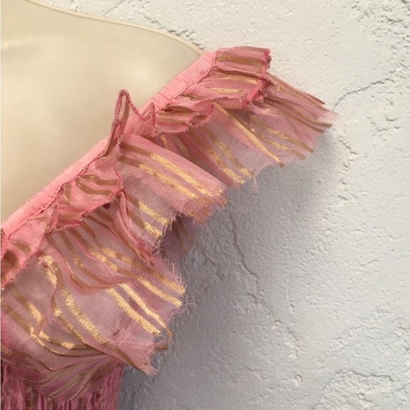 LoveShackFancy Gilded Violet Pink/Gold Gilded Ruffle- Shirred Mini Dress- sz M - Picture 6 of 13